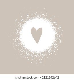Valentine's Day Vector Card with Simple Heart in a Grunge Round Frame Isolated on a Light Dusty Beige Background. Romantic Illustration Ideal for Card, Wall Art. Infantile Style Love Symbol. No Text.