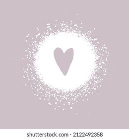 Valentine's Day Vector Card with Simple Heart in a Grunge Round Frame Isolated on a Light Dusty Pink Background. Romantic Illustration Ideal for Card, Wall Art. Infantile Style Love Symbol. No Text.