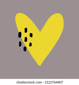 Valentine's Day Vector Card with Simple Yellow Heart Isolated on a Gray Background. Romantic Illustration Ideal for Card, Wall Art. Infantile Style Love Symbol. No Text.