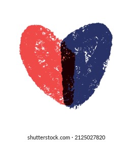 Valentine's Day Vector Card with Simple Red-Blue Heart Isolated on a White Background. Romantic Illustration Ideal for Card, Poster, Wall Art. Infantile Style Love Symbol. No Text.