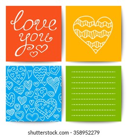 Valentine's day vector card templates with lettering and pattern with hearts. Romantic template for style design. Happy Valentine's Day!