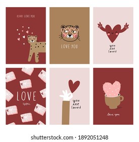 Valentine's Day - vector cards in flat style. Romantic print with heart and lettering