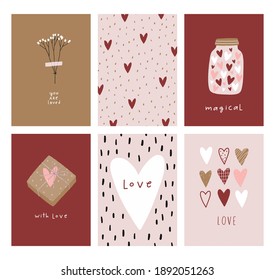 Valentine's Day - vector cards in flat style. Romantic print with heart and lettering