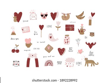 Valentine's Day - vector cards in flat style. Romantic print with heart and lettering
