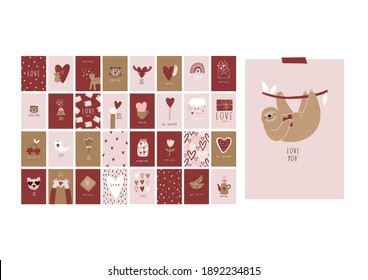 Valentine's Day - vector cards in flat style. Romantic print with heart and lettering