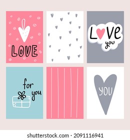 Valentine's Day - vector cards in flat style. Romantic print with heart and lettering.