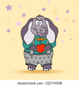 Valentines Day Vector Cartoon Illustration of Funny Cute Elephant in Love