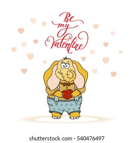 Valentines Day Vector Cartoon Illustration of Funny Cute Elephant in Love