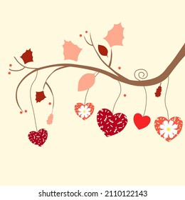 Conjunto de clipart vector del día de San Valentín con elementos, ramas, hojas, corazón. Diseño postal. Cartel para el sitio web. Ilustración del vector