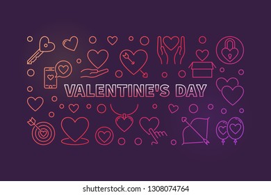 Valentine's Day vector colored outline illustration or banner on dark background