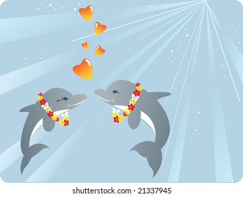 Valentine's day vector composition with two dolphins in love