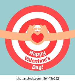 Valentine's day vector concept illustration hand heart gesture on target background