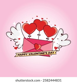 valentine's day vector with concept of love letter with wings. Valentine's Day. Can be used for greeting cards, posters and social media purposes