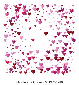 Valentines Day Vector Confetti Border. Falling Down, Flying, Showering Pink, Red Hearts. Love Valentines Day Background, Glitter Sparkling Garland. Nice Romantic Frame, Border, Banner Wedding Design.