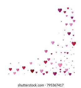 Valentines Day Vector Confetti Pattern. Falling Down Tender Showering Pink, Red Hearts. Love Valentines Day Background, Glitter Sparkling Garland. Fall Romantic Frame, Border, Banner Wedding Design.