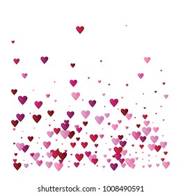 Valentines Day Vector Confetti Texture. Falling Down Petals, Showering Pink, Red Hearts. Wide Valentines Day Background, Minimal Hearts Garland. Fall Romantic Frame, Border, Banner Wedding Design.