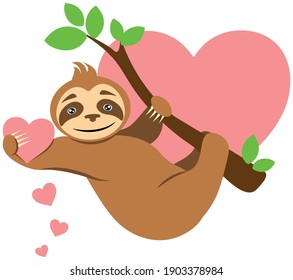 Valentine's day vector. cute cartoon sloth. love vector