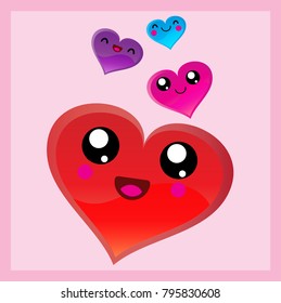 Valentine's Day Vector Cute Face Hearts on a pink background