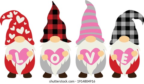 Valentine's Day vector cutting file. Valentine's Gnome Buffalo Plaid Pattern. Gnome with Heart