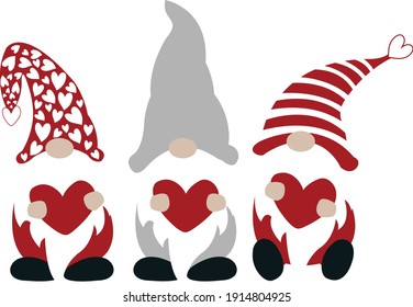 Valentine's Day vector cutting file. Valentine's Gnome Buffalo Plaid Pattern. Gnome with Heart