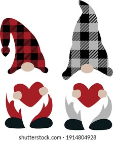 Archivo de corte vectorial de San Valentín. Patrón de relleno de búfalo de Gnome de San Valentín. Gnome con corazón