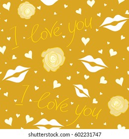 Valentines day vector decoration on yellow background. Vector illustration. Vector romantic seamless pattern with hearts for your design.