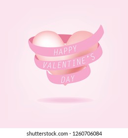 Valentine's Day Vector Design. Happy Valentine's Day Banner with Pink Heart Isolated in Pink Background