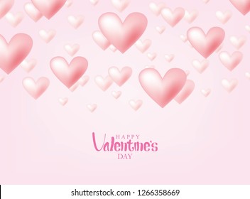 Valentine's Day Vector Design. Happy Valentine's Day with Flying Pink Hearts Isolated in Pink Background