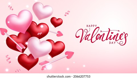 Valentines day vector design. Happy valentine's day typography text in pink background space with hearts valentine element for romantic greeting card decoration. Vector illustration.
