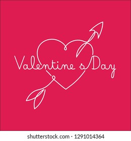 Valentine's Day vector design, modern continuous one line with heart shape and arrow 
