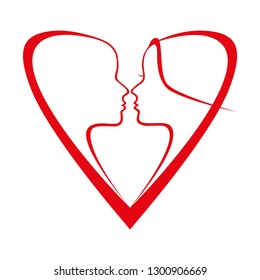 Valentine's day vector design. of two lovers inside a heart.Art sketch. Red graphic drawing isolated on white.