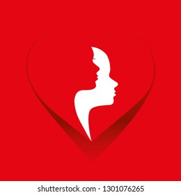 Valentine's day vector design. of two lovers inside a heart.Art sketch. Red graphic drawing isolated on red background