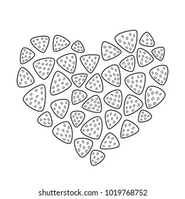 Valentine`s day vector doodle coloring book page strawberry heart. Anti-stress for adults.