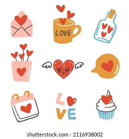 Valentines day vector doodles. Set of Love illustrations.