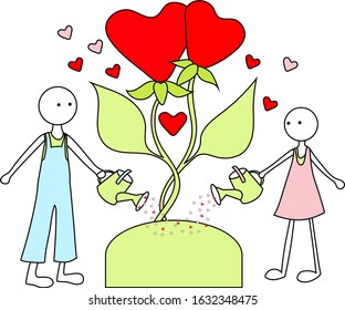 Valentine's day, vector drawing on a white background. Girl with a red heart balloon. 