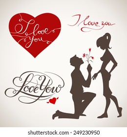 Valentine's Day vector elements with handwritten text