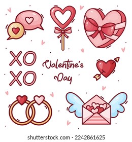 Valentine's day vector elements set, heart, wings, rings, envelope with hearts