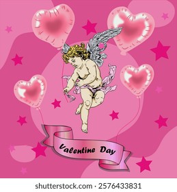  Valentine's Day vector elements set. Collection of cute groovy funky cartoon illustration  cupid, love potion, heart, 14 February design conce