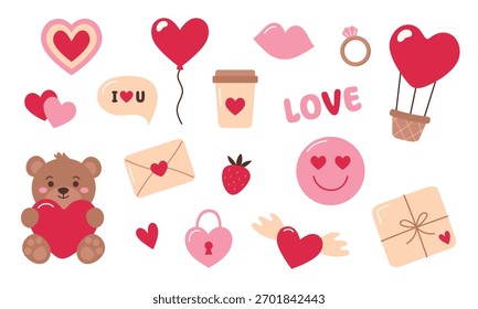 Valentine's Day vector elements set on white background