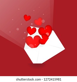Valentine's Day Vector Envelope. Hearts in the white envelop. Greeting card.