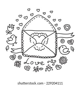 Valentine's Day Vector Envelope. Vector illustration. Love letter.