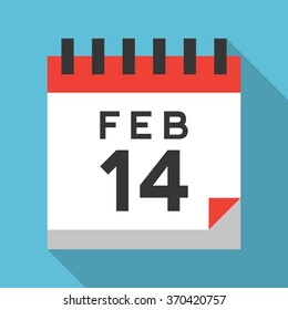 Valentine's day vector flat icon of a calendar with the date of celebration. 