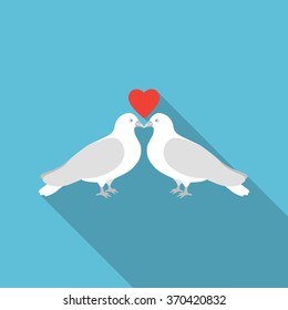 Valentine's day vector flat icon of two pigeons in love