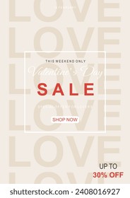 Valentines day vector flyer template with 30% sale and discount special offers.Vector illustrations for social media banners and website. Happy valentine design vector.