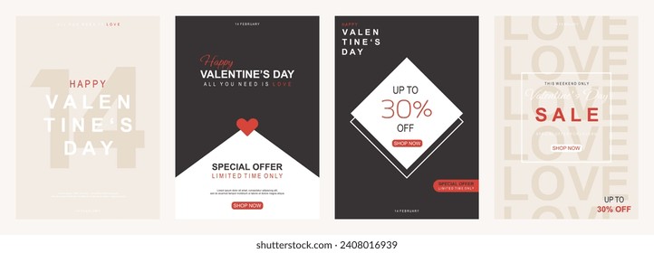Plantilla de volante vectorial del día de San Valentín con ofertas especiales de venta y descuento del 30%.Ilustraciones vectoriales para banners y sitios web de medios sociales. Feliz vector de diseño valentino.