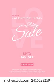 Plantilla de volante vectorial del día de San Valentín con ofertas especiales de venta y descuento del 30%.Ilustraciones vectoriales para banners y sitios web de medios sociales. Feliz vector de diseño valentino.