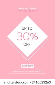 Valentines day vector flyer template with 30% sale and discount special offers.Vector illustrations for social media banners and website. Happy valentine design vector.