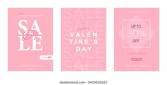 Valentines day vector flyer template set with 30% sale and discount special offers.Vector illustrations for social media banners and website. Happy valentine design vector.