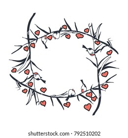 Valentine's day vector frame with birds