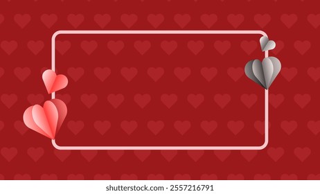 Valentine's day vector frame with heart shape in paper craft style. Suitable for poster, banner, web, presentation, invitation card, photo frame